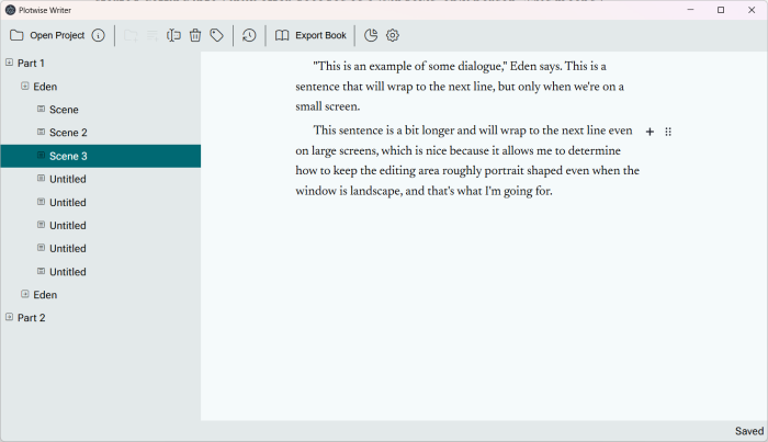 A screenshot of Plotwise Writer